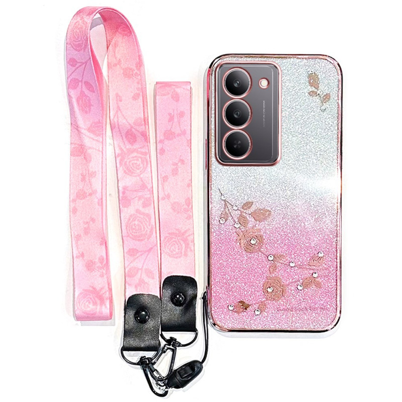 Kansi Realme 14X 5G Kukat ja Strass hihnalla KADEM KADEM