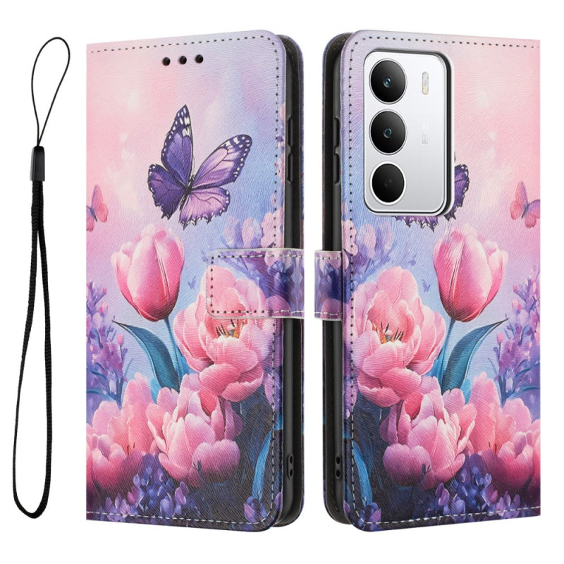 Kansi Realme C71 Vaaleanpunaiset kukat ja perhonen