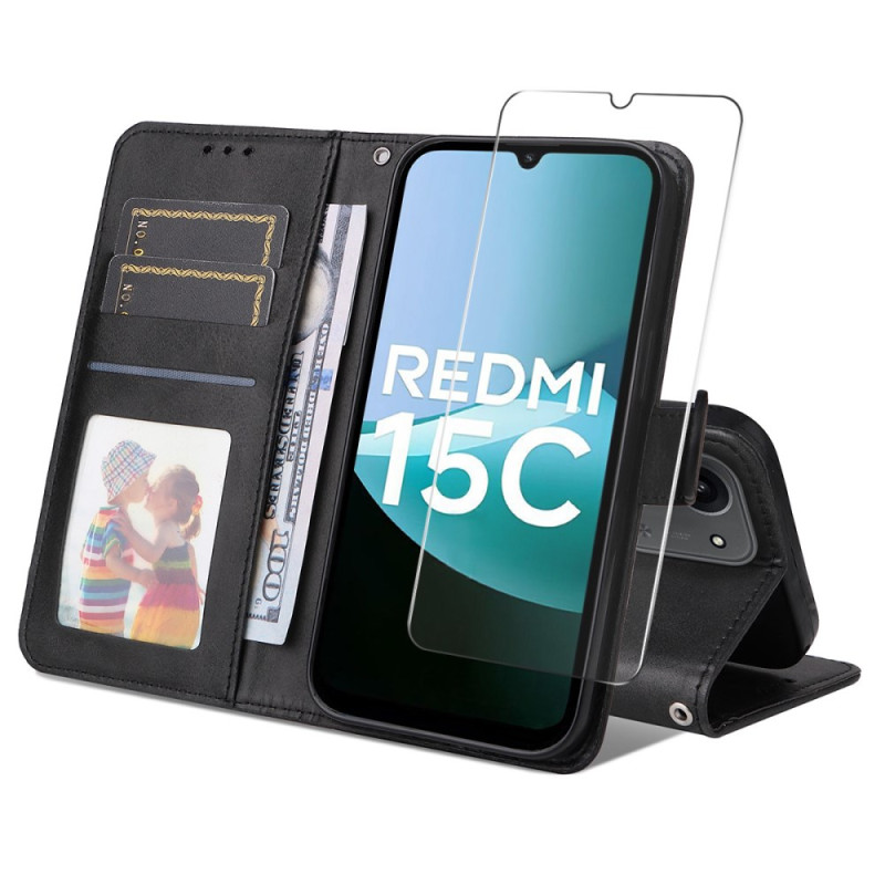 Xiaomi Redmi 15C 4G keinonahkainen suojakuori
 näytönsuojuksella