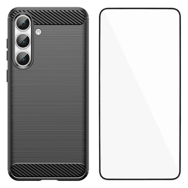 Samsung Galaxy S25 FE Harjattua hiilikuitua suojakuori
 näytönsuojuksella