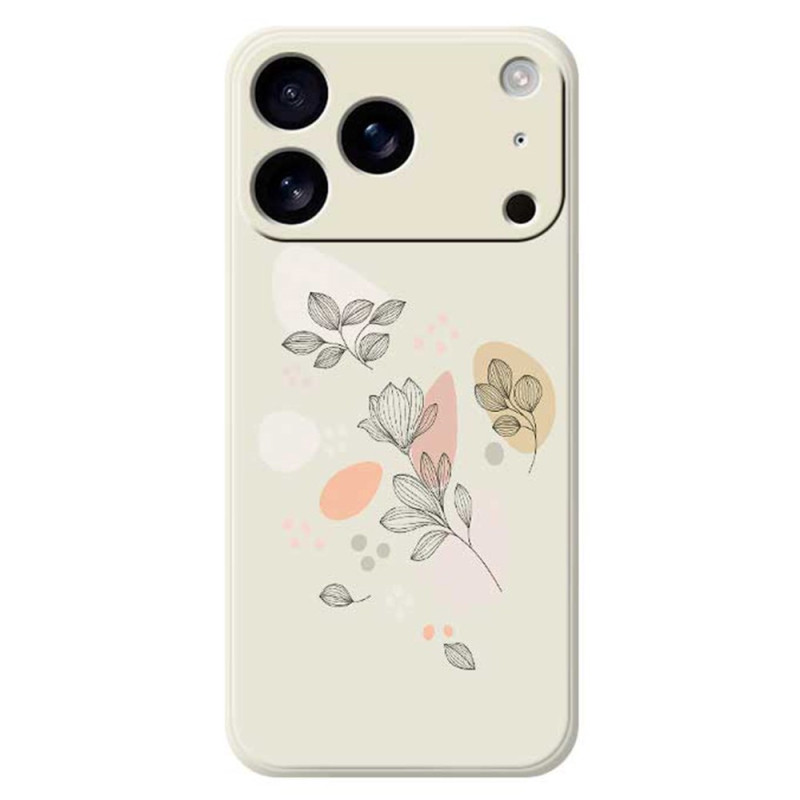 iPhone 17 Pro nestemäinen
 silikoni suojakotelo
 piirretty lehdet