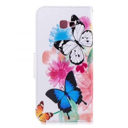 Samsung Galaxy J4 Plus tapauksessa maalattu perhosia ja kukkia