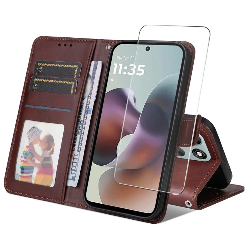 Moto G86 5G / G 86 Power 5G Simuloitu nahkakotelo ja näytönsuojaus