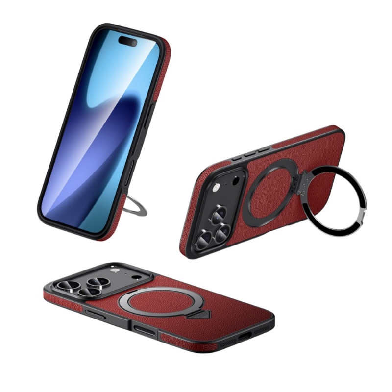 iPhone 17 Pro MagSafe-yhteensopiva nahkakotelo, jossa on integroitu jalusta