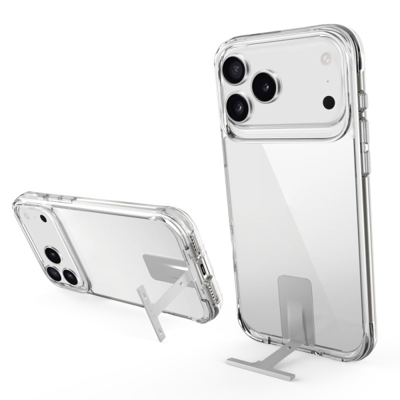 Läpinäkyvä iPhone 17 Pro suojakuori
jalustalla