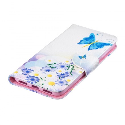 Kansi Huawei Y7 2019 Maalattuja perhosia ja kukkia