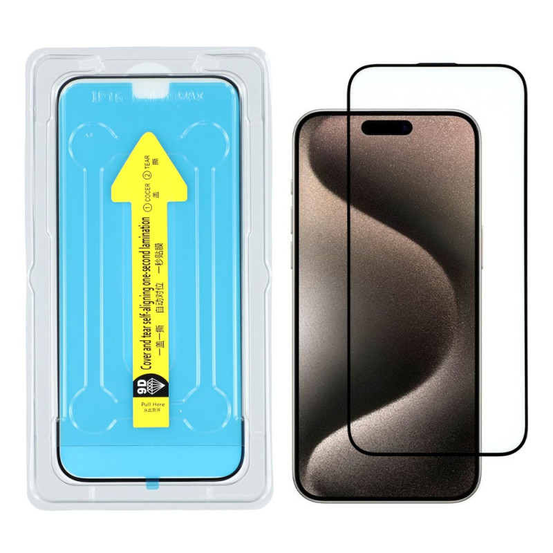 Näytönsuoja iPhone 15:lle Asennustyökalu (musta ääriviiva)
