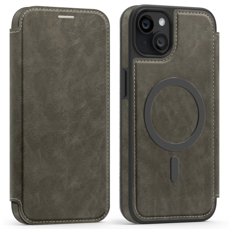 Flip Cover iPhone 15 Plus MagSafe nahkatehosteisella RFID-kortinpidikkeellä varustettuna