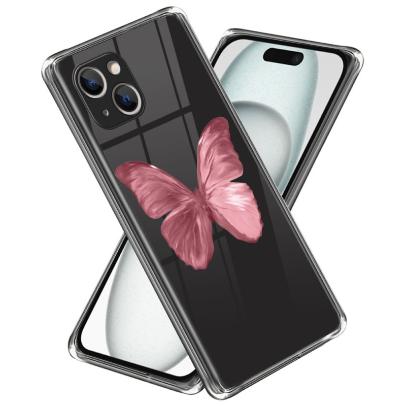 Vaaleanpunainen perhonen iPhone 15 Plus suojakuori
