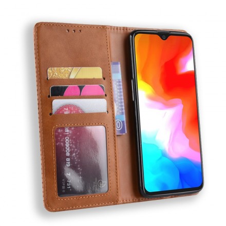 OnePlus 6T Vintage Leather Effect Flip Cover -suojakansi