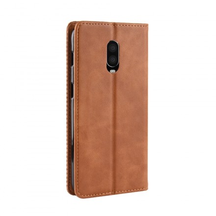 OnePlus 6T Vintage Leather Effect Flip Cover -suojakansi