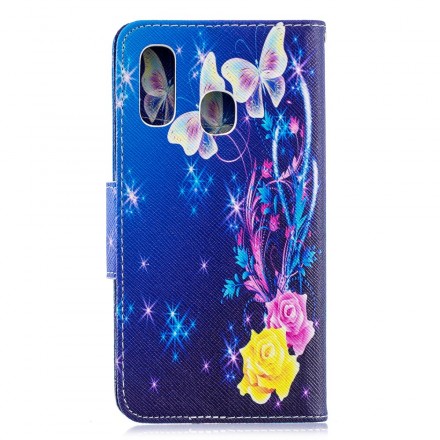 Samsung Galaxy A40 Kotelo Värikäs perhosia yössä