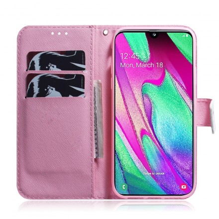 Samsung Galaxy A40 Kukka Kotelo Vanha vaaleanpunainen