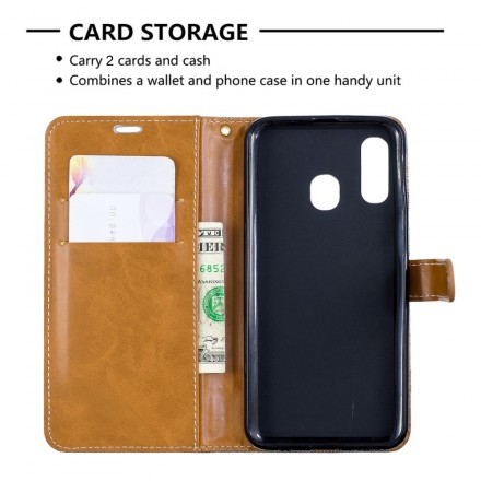 Samsung Galaxy A40 Kangas ja nahka Effect Case hihnalla