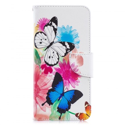 Samsung Galaxy A70 tapauksessa maalattu perhosia ja kukkia