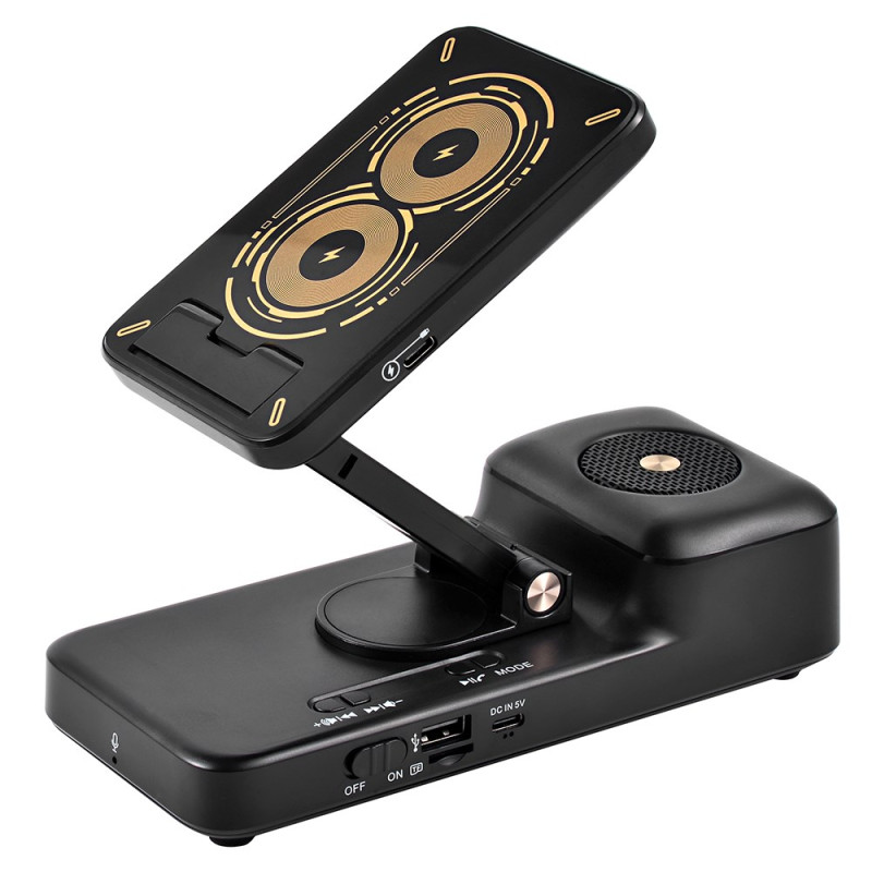 Support Téléphone avec Enceinte Bluetooth et Chargeur Sans Fil