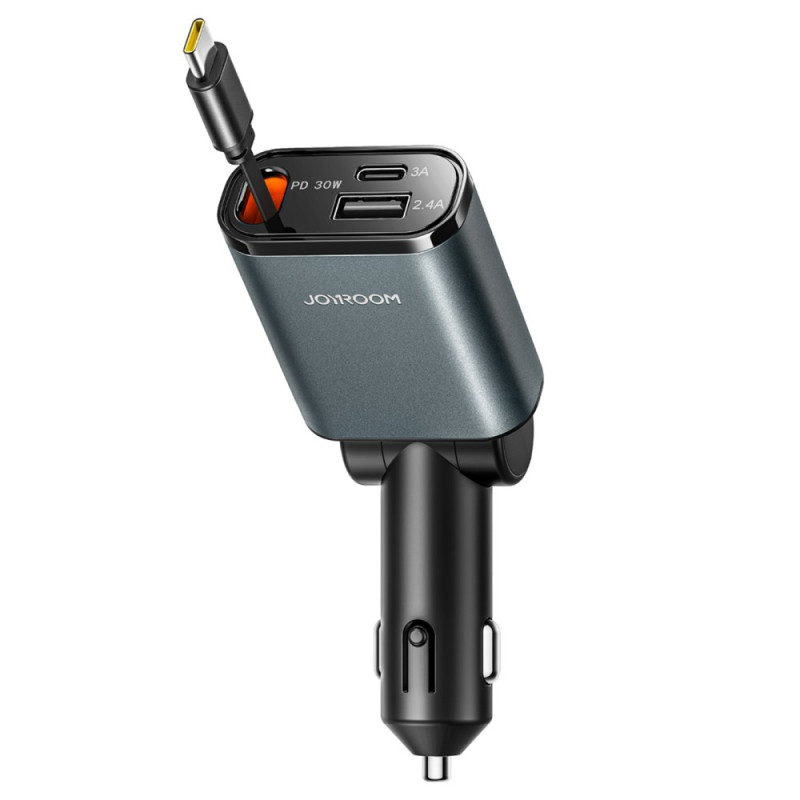 45W 3-in-1-autolaturi, jossa on sisäänvedettävä USB-C-kaapeli