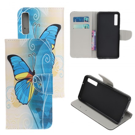 Samsung Galaxy A70 Butterfly Case sininen ja keltainen