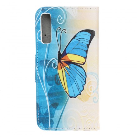 Samsung Galaxy A70 Butterfly Case sininen ja keltainen