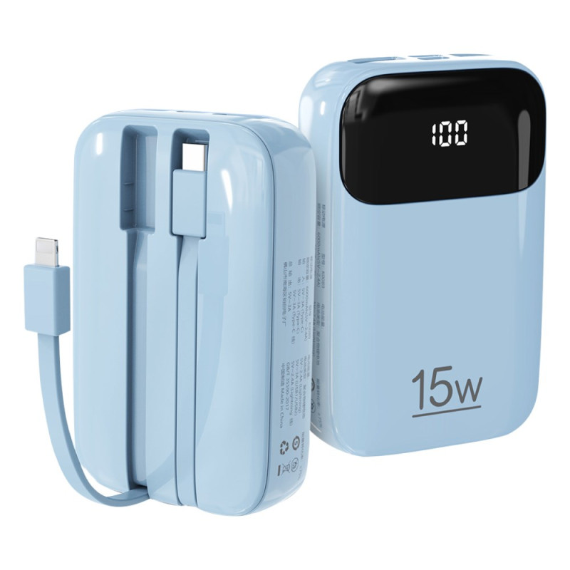 ROISKIN ulkoinen akku 20000mAh integroidulla kaapelilla varustettuna