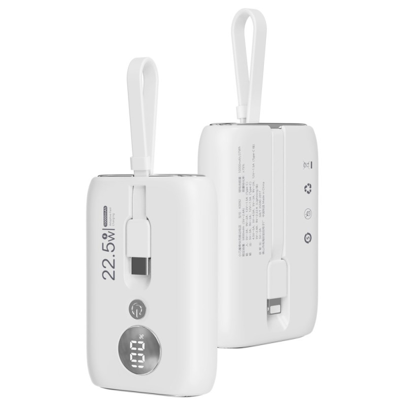 ROISKIN 10000mAh ulkoinen akku, jossa on integroidut kaapelit ja digitaalinen näyttö