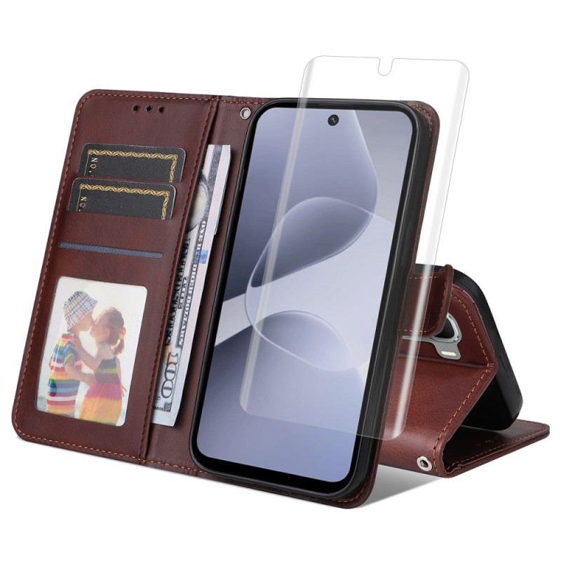 Infinix Hot 60 Pro 4G keinonahkainen suojakuori näytönsuojalla varustettuna