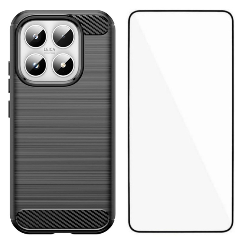 Xiaomi 17 Harjattu hiilikuitu Suojakuori näytönsuojalla