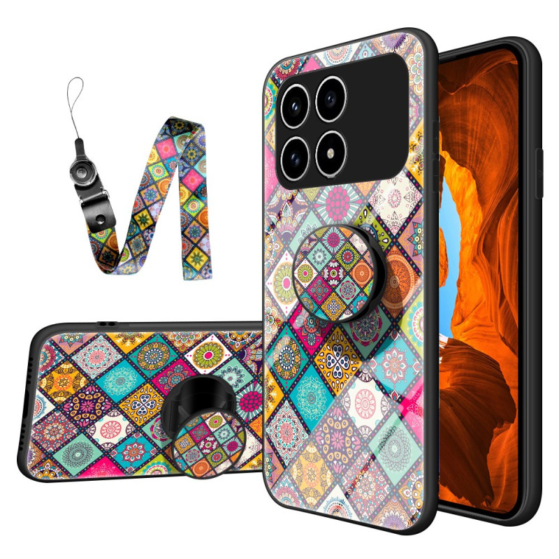 Coque Poco F8 Pro Support et Lanière Patchwork