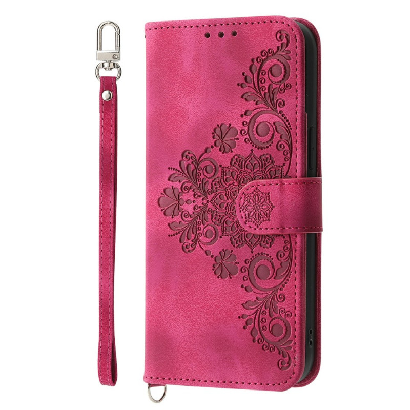Housse Samsung Galaxy S26 Motif Floral Effet Daim avec Sangles