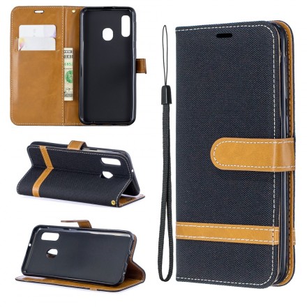 Samsung Galaxy A20e Kangas ja nahka Effect Case hihnalla