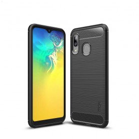 Samsung Galaxy A20e harjattu hiilikuitu tapauksessa MOFI