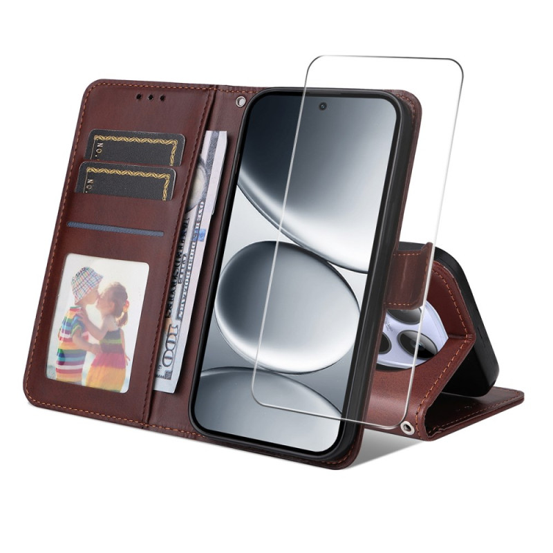 Xiaomi Redmi Note 15 Pro 4G simuloitu nahka suojakuori näytönsuojalla