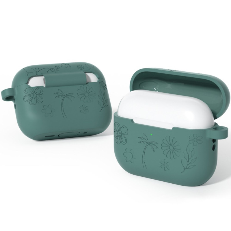 AirPods Pro 3 Cover Kukkainen kuvio ja karabiini