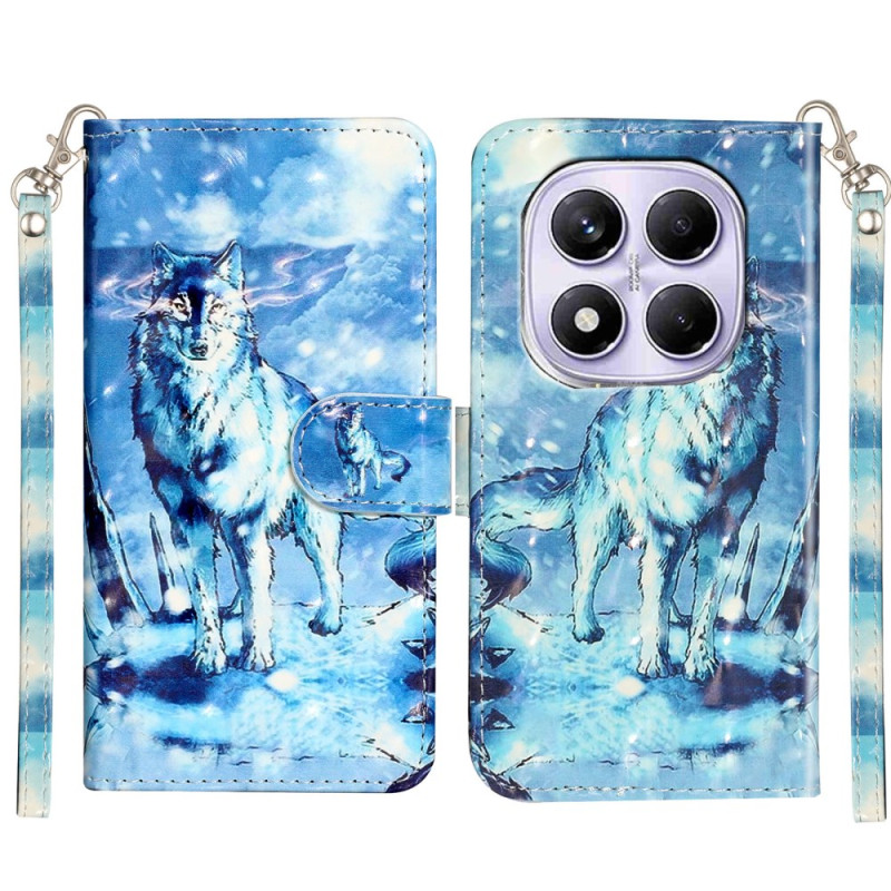 3D Snow Wolf Pattern Flap lompakko suojakuori käsi kantolenkki Xiaomi Redmi Note 15 / Poco M8 5G