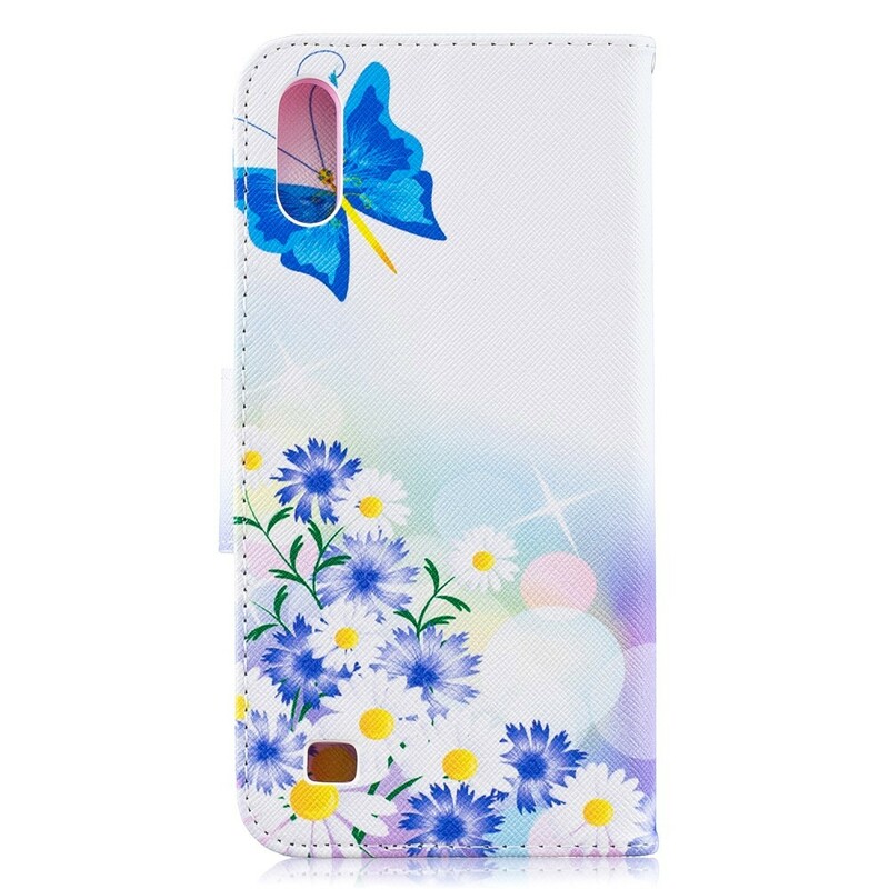 Samsung Galaxy A10 tapauksessa maalattu perhosia ja kukkia