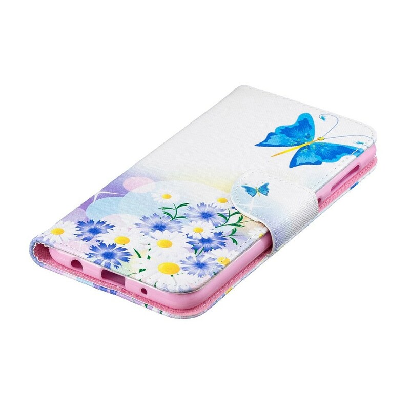 Samsung Galaxy A10 tapauksessa maalattu perhosia ja kukkia