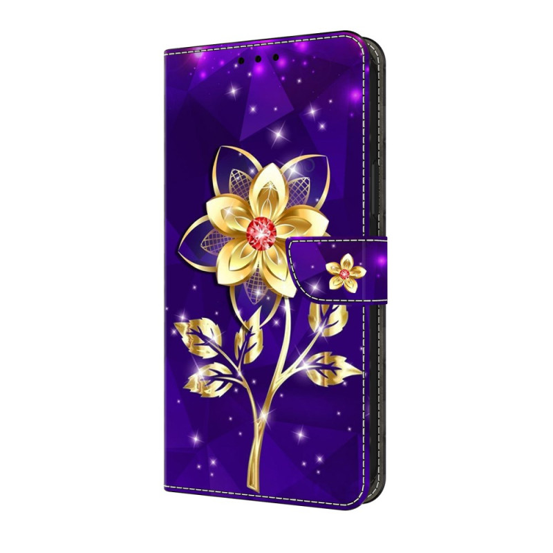 Suojakuori iPhone 17E / 16E Kultaiset kukat violetilla taustalla