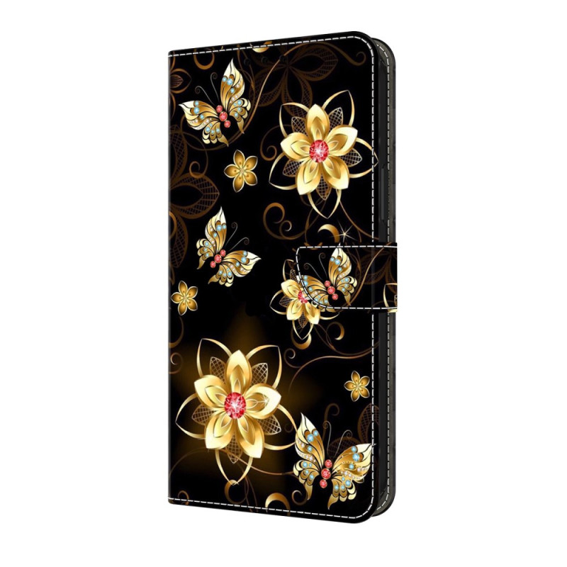 Suojakuori iPhone 17E / 16E kultaiset kukat ja perhoset