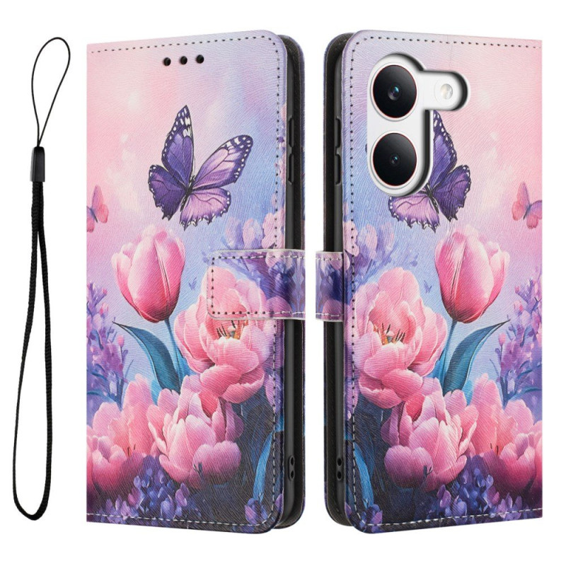 Kansi Poco X8 Pro 5G Perhoset ja vaaleanpunaiset kukat