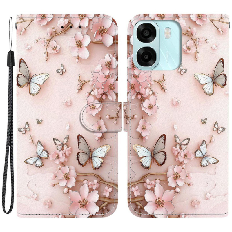 Suojakuori Oppo A6 5G / A6X 5G / 4G vaaleanpunainen perhoset