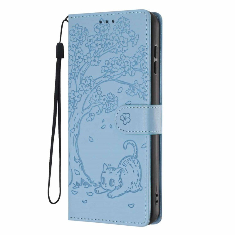 Suojakuori Motorola Edge 70 Kissa ja puu, jossa on kantolenkki