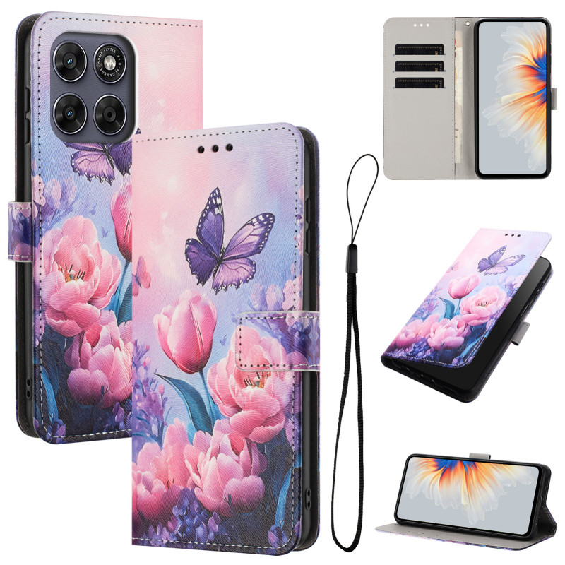 Moto G77 / G67 Suojakuori Vaaleanpunaiset tulppaanit