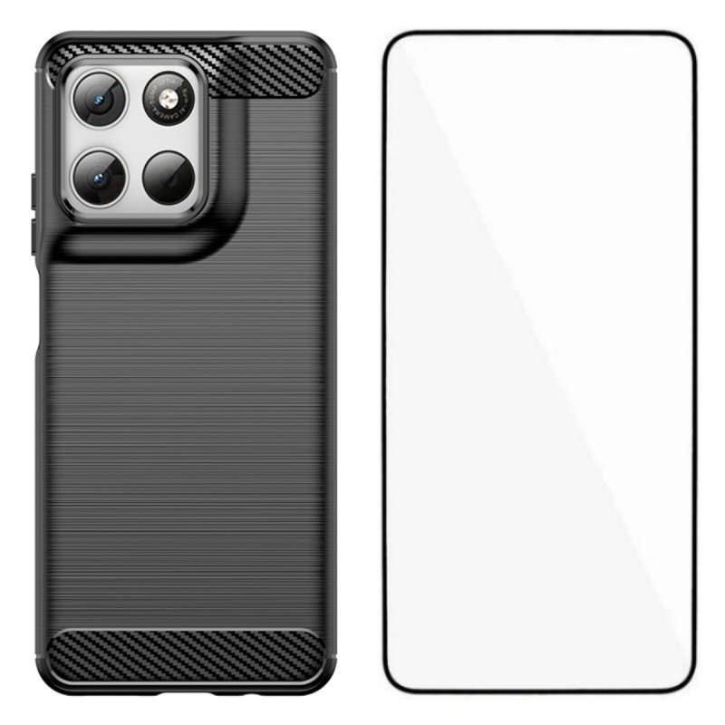 Harjattu hiilikuituinen Moto G67 Power suojakuori näytönsuojalla varustettuna