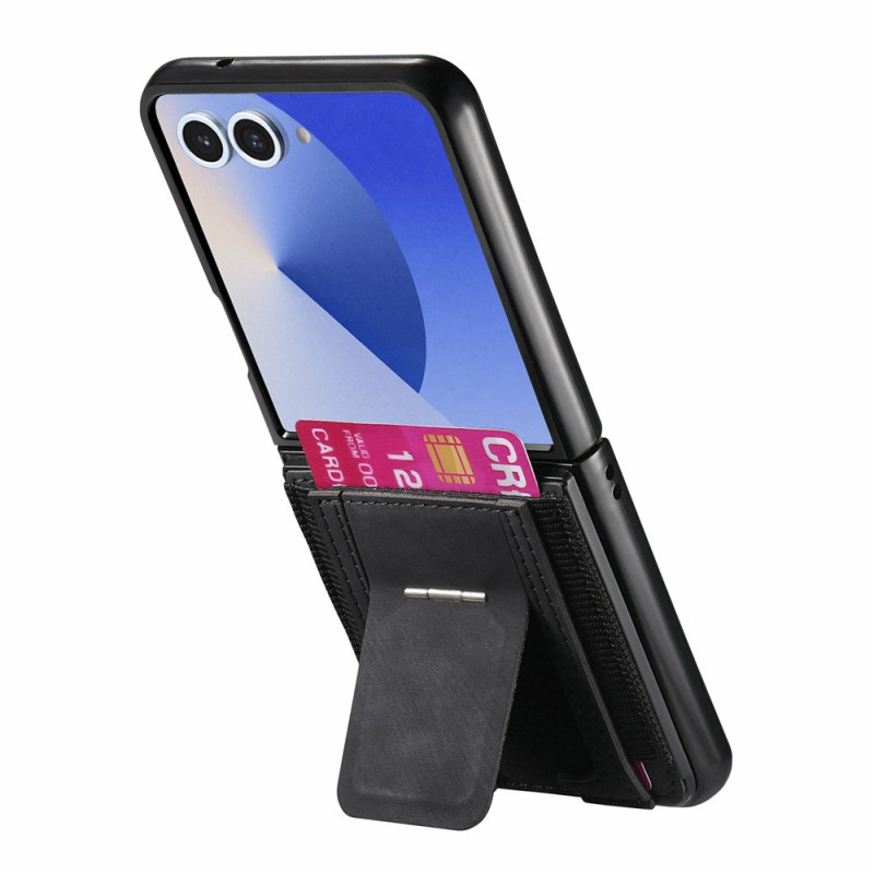 Samsung Galaxy Z Flip 8 -suojakotelo, retro-nahkatehoste, korttitasku ja integroitu teline