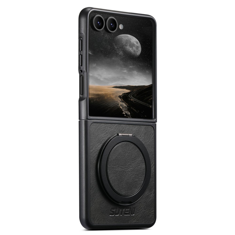 Samsung Galaxy Z Flip 8 -suojakotelo, nahkamainen ulkonäkö, SUTENI-kiinnitysrengas