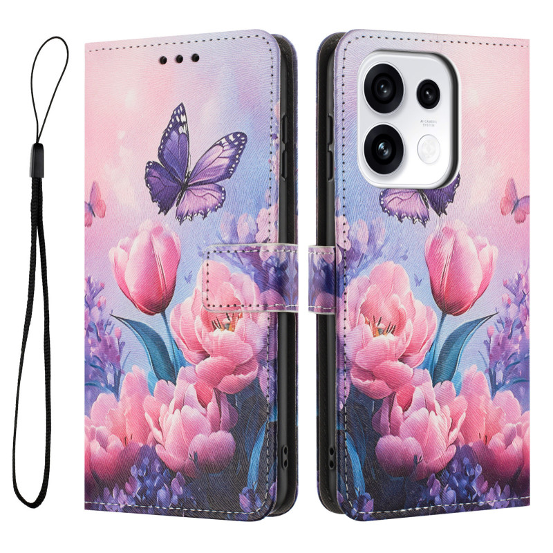 Oppo Reno 16 / 16 Pro -suojakotelo, vaaleanpunaiset tulppaanit
