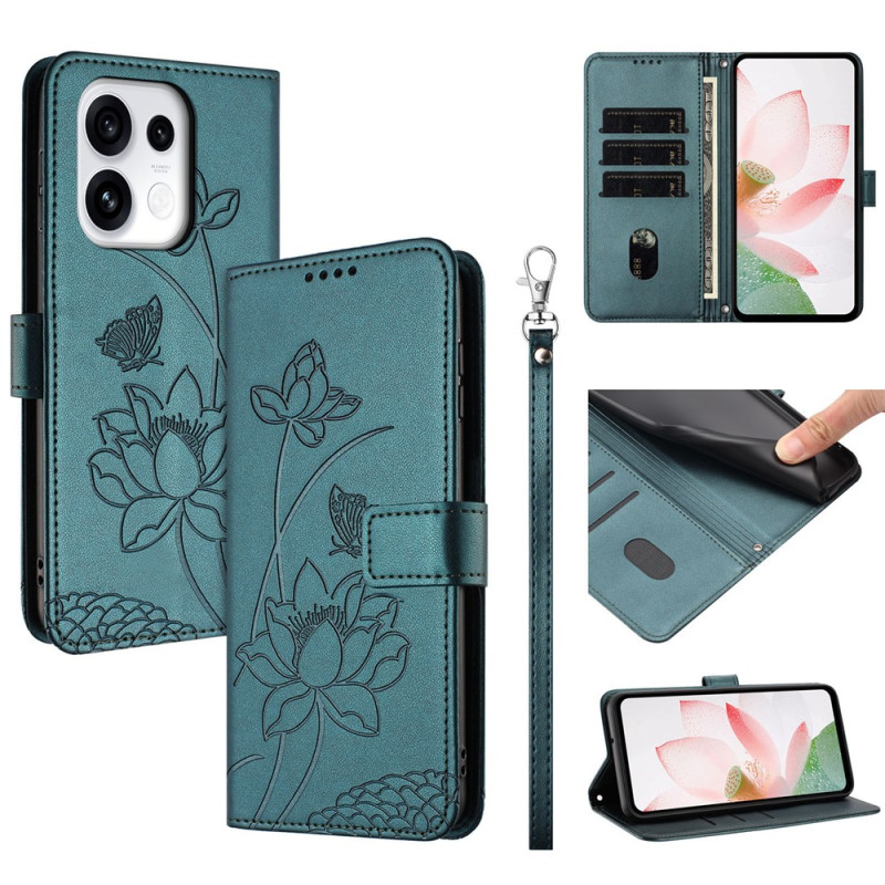 Oppo Reno 16 F 5G / 16 FS 5G -suojakotelo, Lotus-kuvio ja kantolenkki