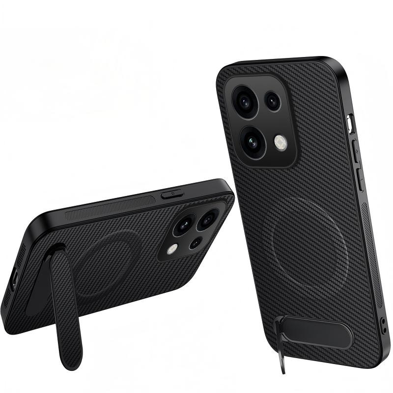 Oppo Reno 16 Pro 5G:n magneettinen hiilikuituinen suojakotelo, jossa on teline