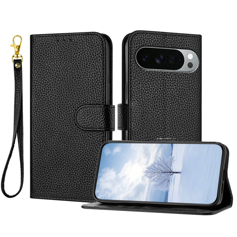 Google Pixel 11 Pro XL -suojakotelo, litchi-tyylinen keinonahka, hihnalla