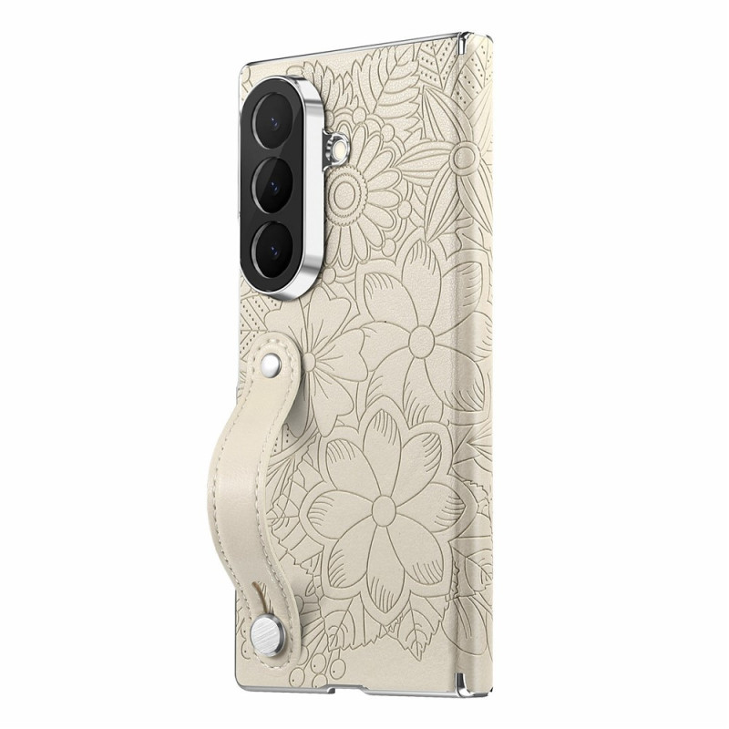 Coque Samsung Galaxy Z Fold 8 Motifs Floraux et Sangle